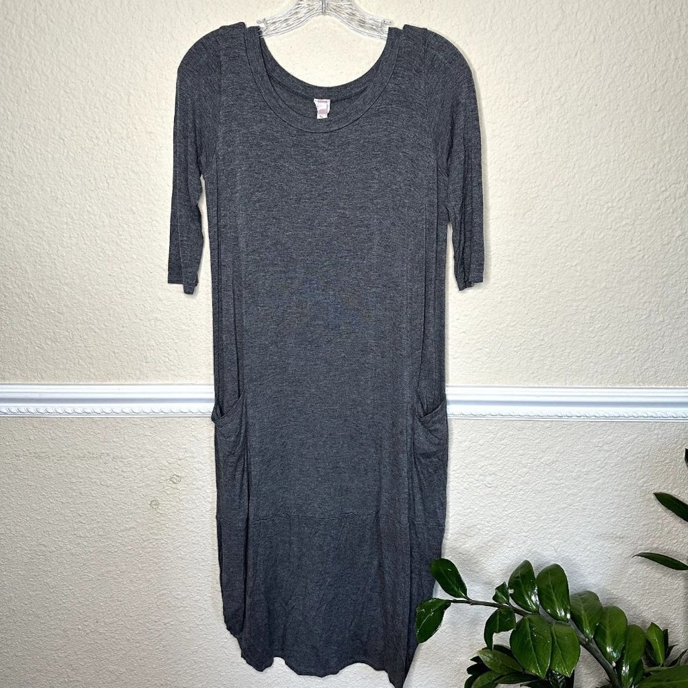 J Mode USA Women Medium Gray Shirt Dress Long Sleeve W/ Pockets 3/4 Sleeve SOFT
